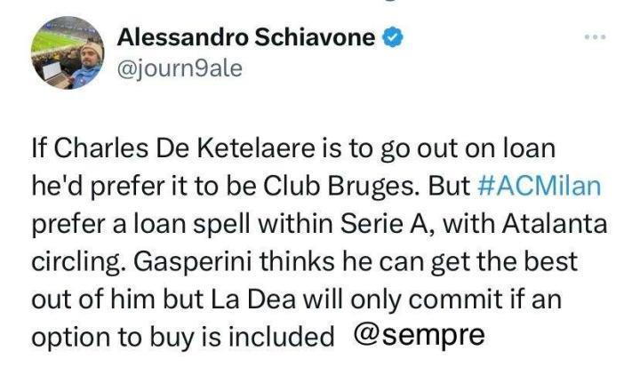 迪马济奥团队记者：若外租CDK更想回布鲁日，而米