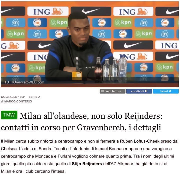 TMW：除了赖德尔斯，米兰还联系了另一位荷兰球员