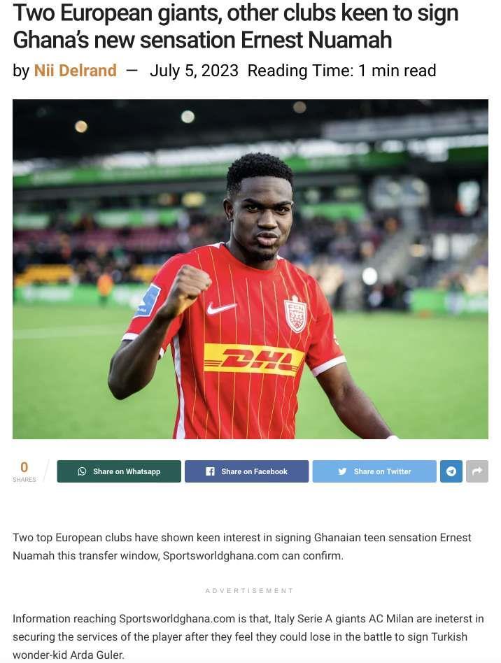 Sportsworldghana：错失居莱尔后，