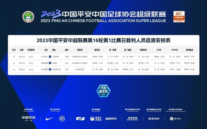 今日中超裁判：杜健鑫执法山东vs申花，李海新吹罚成都vs河南