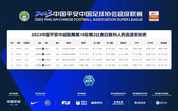中超今日裁判：马宁执法亚泰vs申花，傅明吹成都vs大连