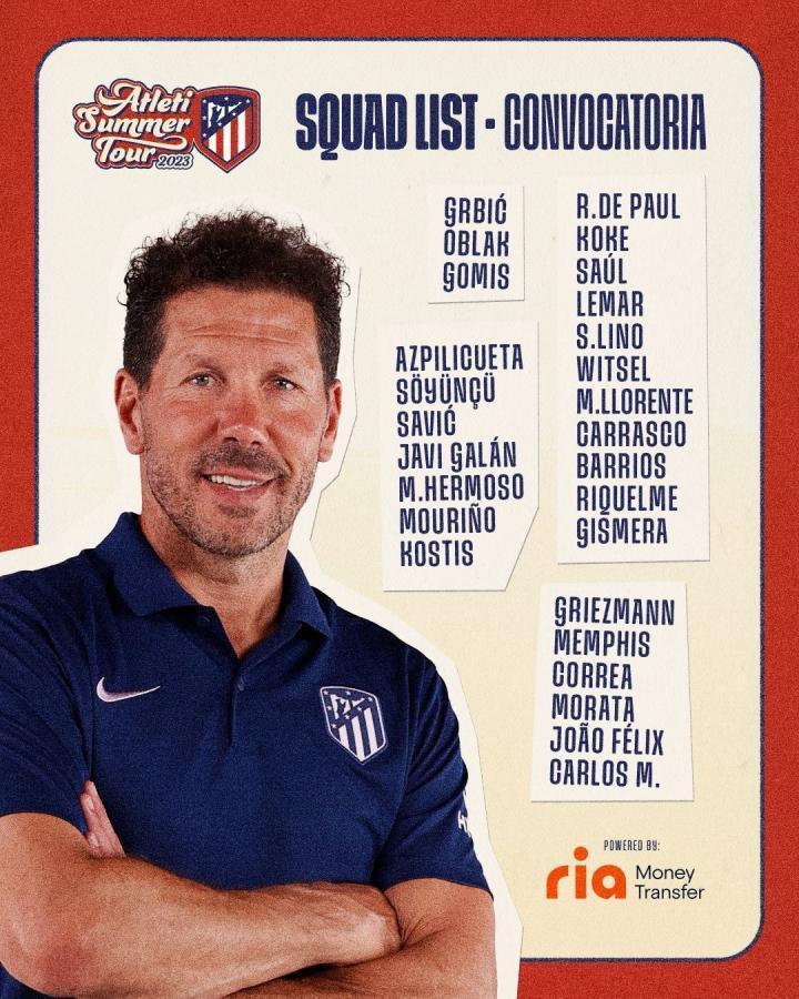 马竞海外行大名单：陷入离队传闻的菲利克斯和莫拉塔入选