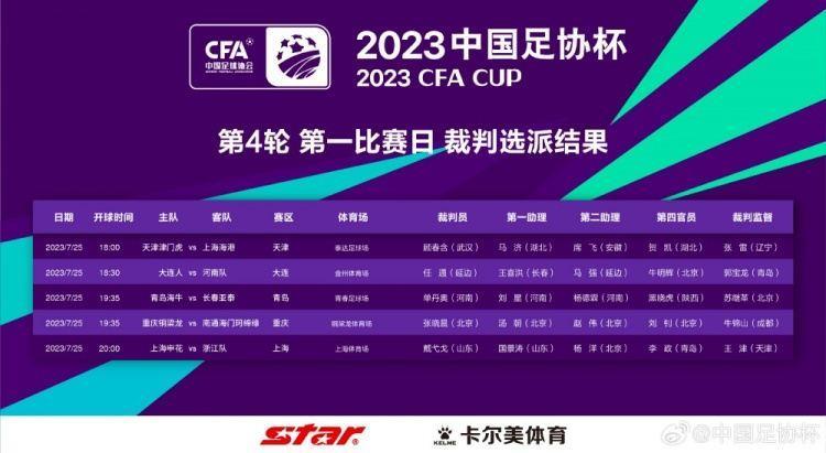 足协杯裁判：顾春含执法津门虎vs海港 戴弋戈执法申花vs浙江队