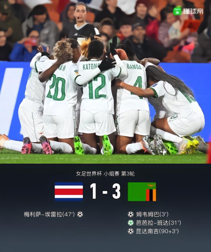 蒙牛战报｜赞比亚女足3-1哥斯达黎加女足，取队史世界杯首胜