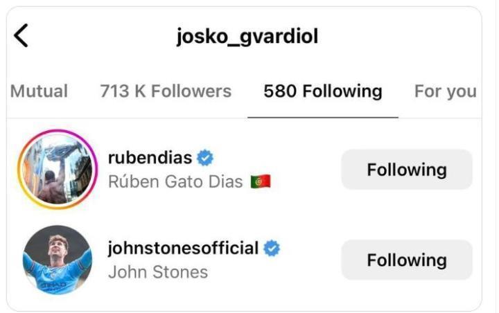 会转会吗？格瓦关注斯通斯和鲁本-迪亚斯，并多次点赞