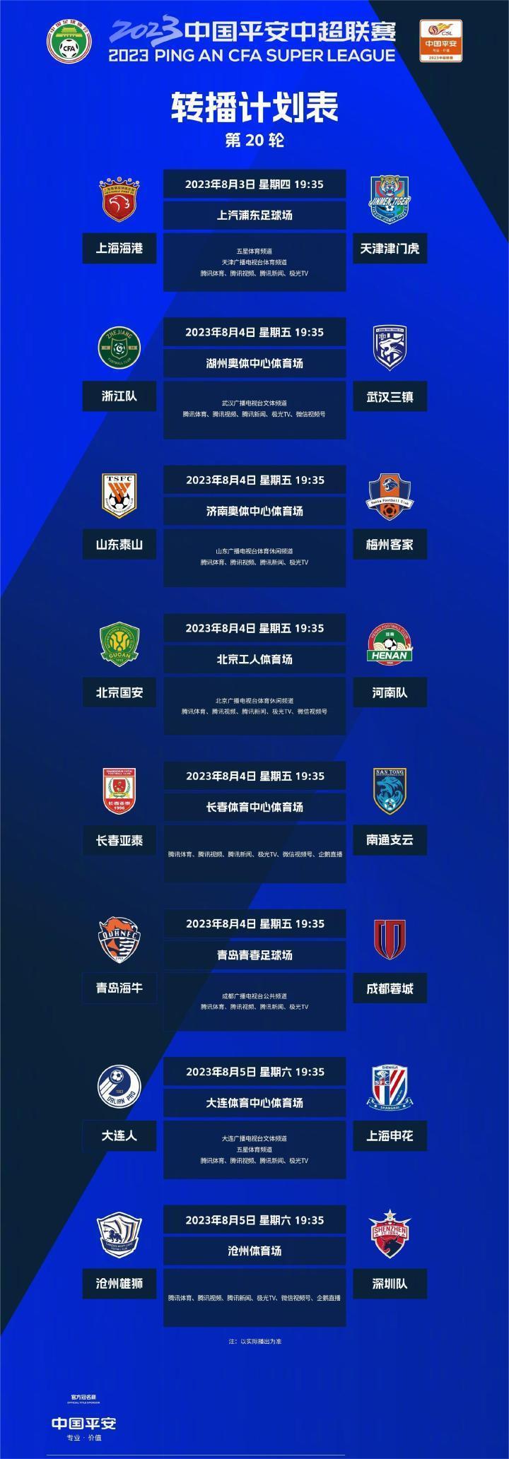 连沪对决京豫相逢！本轮中超6场有电视直播，央视体育未安排