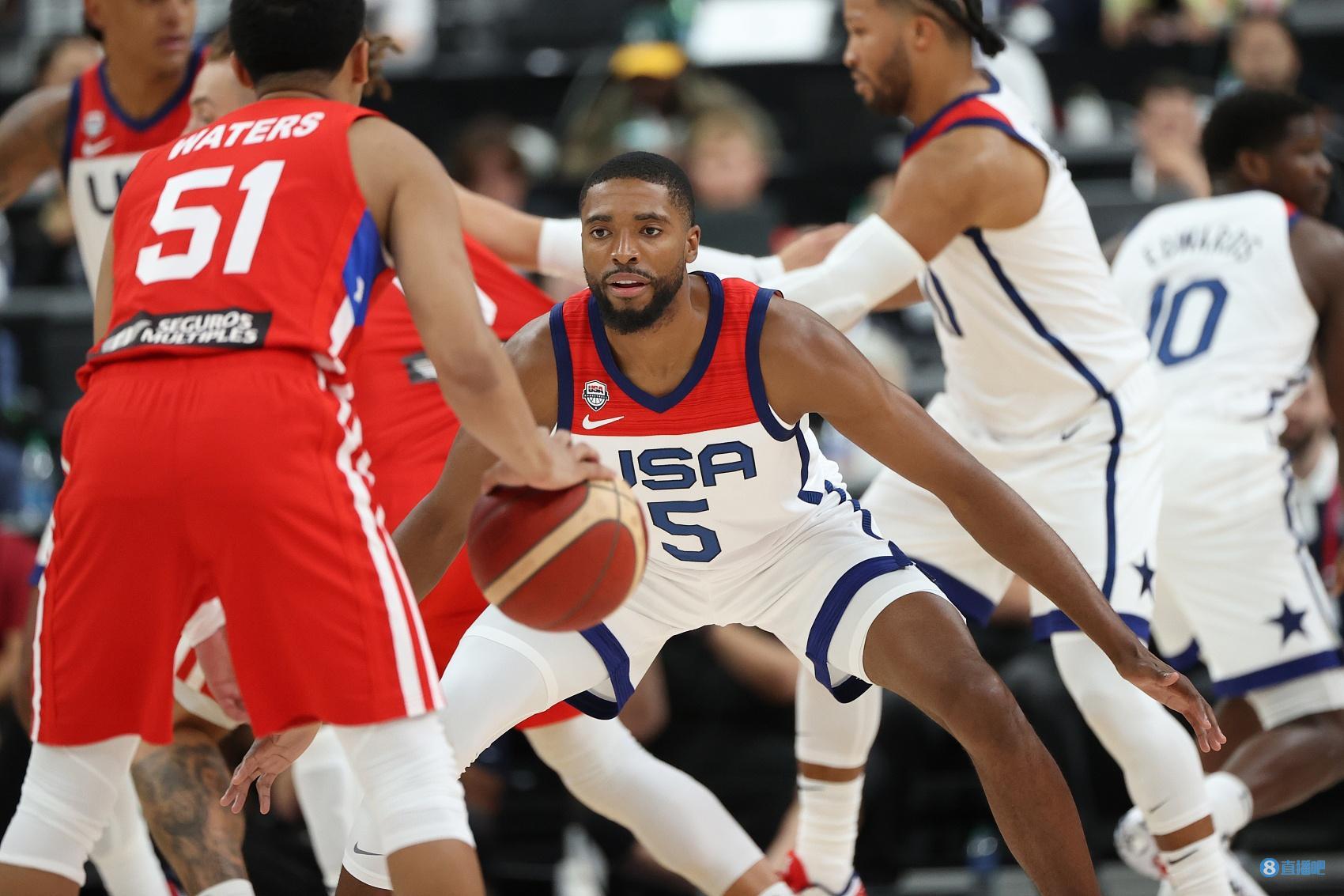 热身赛-爱德华兹15 4断 美国男篮7人上双大胜波多黎各43分