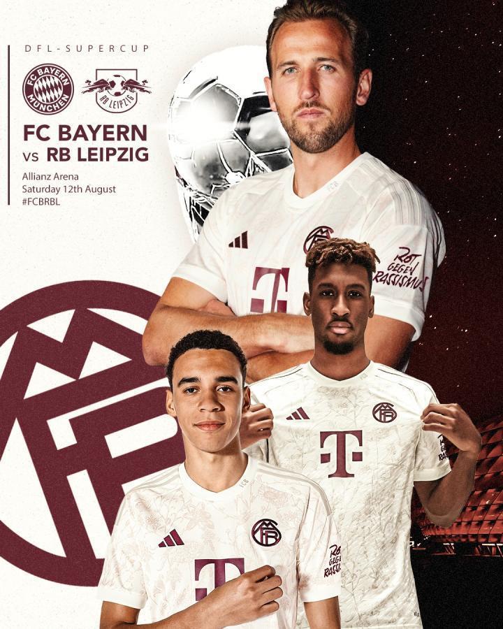 加盟第一天夺冠？拜仁发布德超杯海报：凯恩领衔出镜