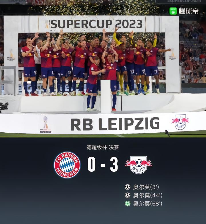 莱比锡3-0拜仁夺超级杯，奥尔莫戴帽，凯恩替补迎首秀