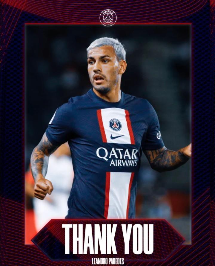 巴黎官方：阿根廷中场帕雷德斯加盟罗马，据悉转会费400万欧