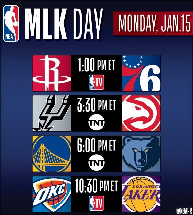 新赛季马丁-路德-金日赛程：火箭对阵76人 勇熊大战 雷霆对阵湖人