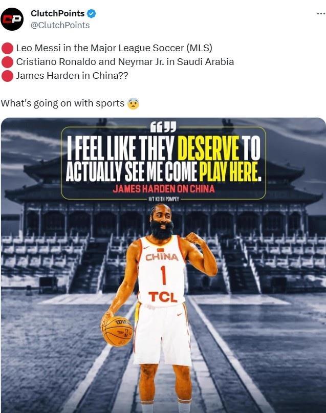 美媒：梅西踢美职&C罗内马尔去沙特&哈登去中国？体育界怎么了