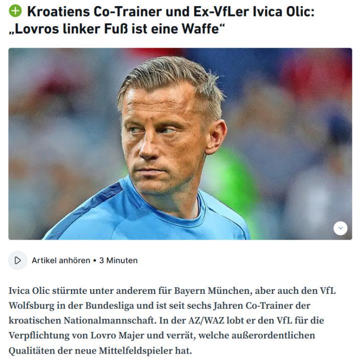 奥利奇接受AZ/WAZ采访时表示，马耶尔拥有伟大