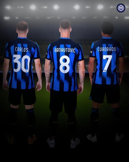 国米公布三名新援号码：夸德拉多7号，阿瑙8号，奥古斯托30号