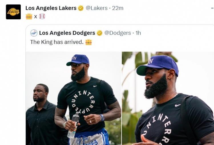 这牌面！道奇队官推：国王已到 湖人队官推转发： x