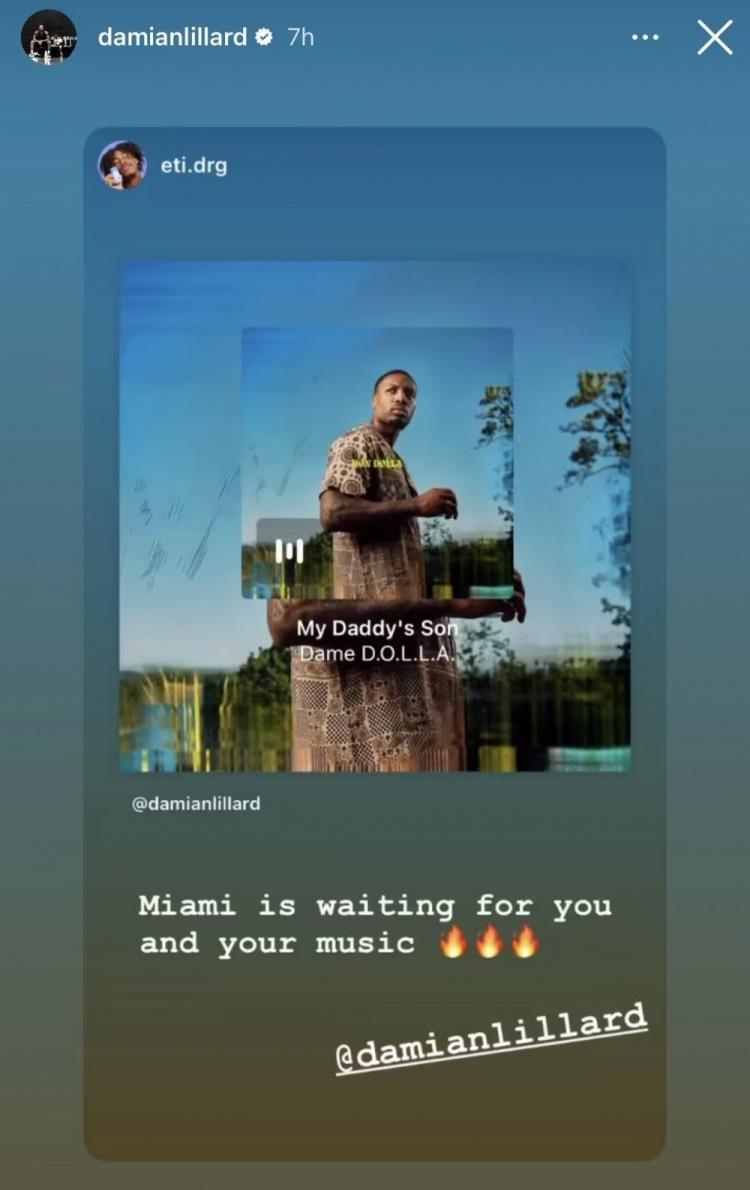 表哥新专辑发布！球迷：迈阿密正等着你&你的音乐 利拉德进行转发