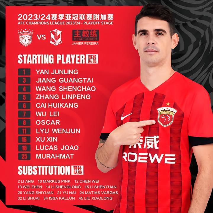 亚冠：奥斯卡领衔出战！穆谢奎率5外登场，海港浙江首发出炉