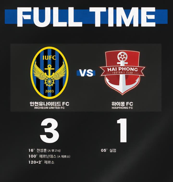 仁川进击！仁川联队3：1力克越南海防首度进军亚冠