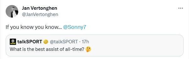 talkSPORT话题讨论哪个是世纪助攻，维尔通亨@孙兴慜：懂的都懂