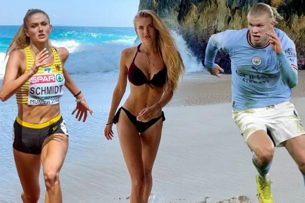 美女vs野兽！“最性感女运动员”施密特向哈兰德发起短跑挑战