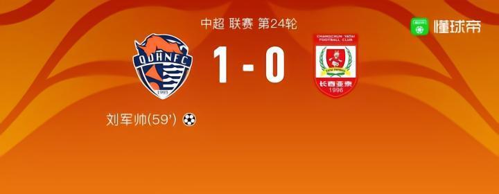青岛海牛1-0长春亚泰，刘军帅头球破门，谭龙射门中框