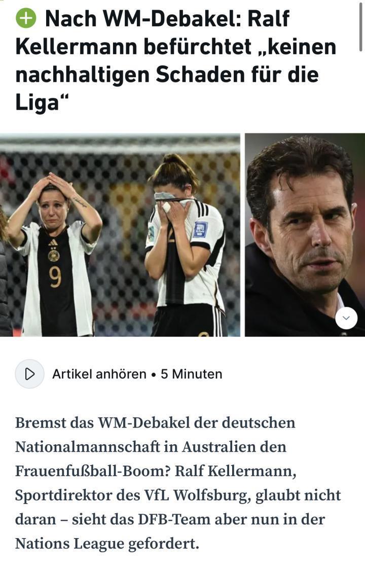 AZ/WAZ的消息，德国队在女足世界杯过早出局引