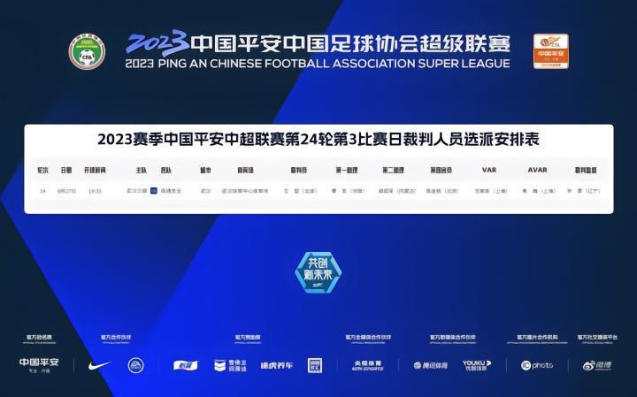 今日中超裁判：艾堃主哨三镇vs南通，沈寅豪担任VAR