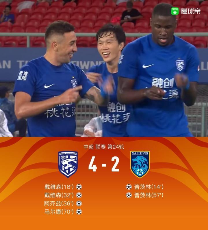 雪佛龙｜三镇4-2逆转南通，戴维森、普茨林双响，马尔康破门
