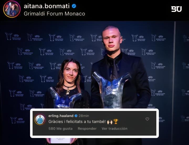 梦幻联动，哈兰德用加泰语祝贺巴萨女足邦马蒂共同获奖