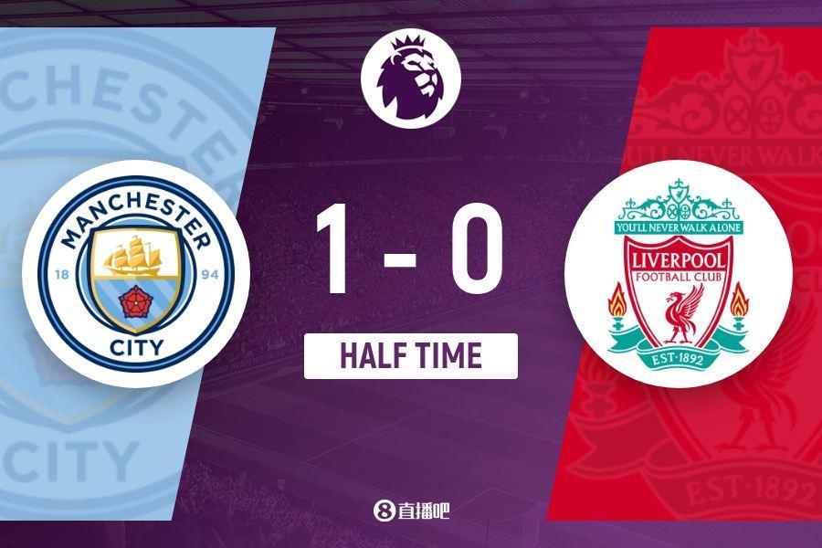 半场-曼城1-0利物浦 阿克助攻哈兰德达成英超最快50球里程碑