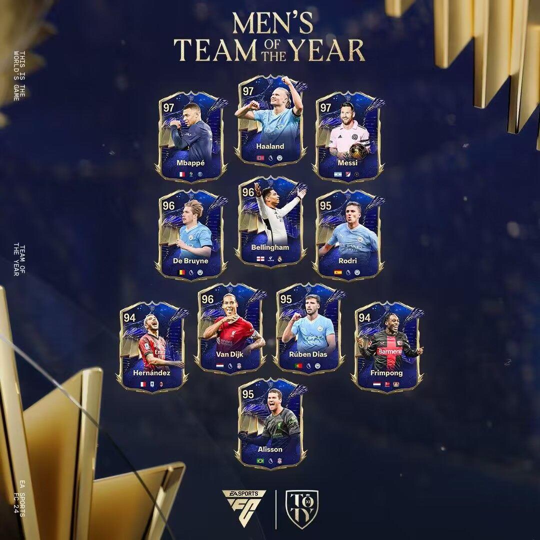 哪个更好？FC24年度蓝vsFIFA最佳阵：罗德里换B席，后防大不同
