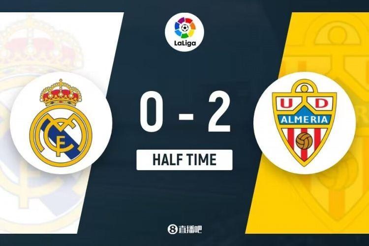 半场-皇马0-2落后阿尔梅里亚 皇马开场1分钟丢球&半场0射正