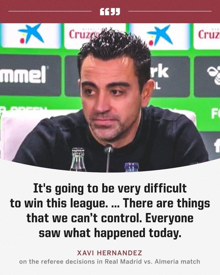 皇马的判罚？哈维：早就说西甲很难，每个人都看到今天发生了什么