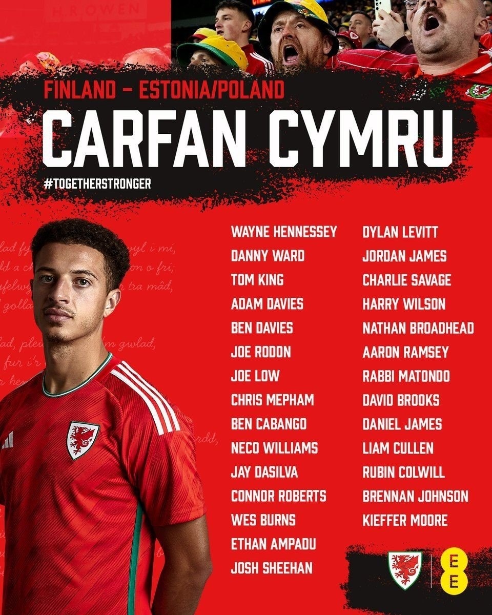 威尔士大名单；拉姆塞领衔，布伦南-约翰逊、哈里-威尔逊在列