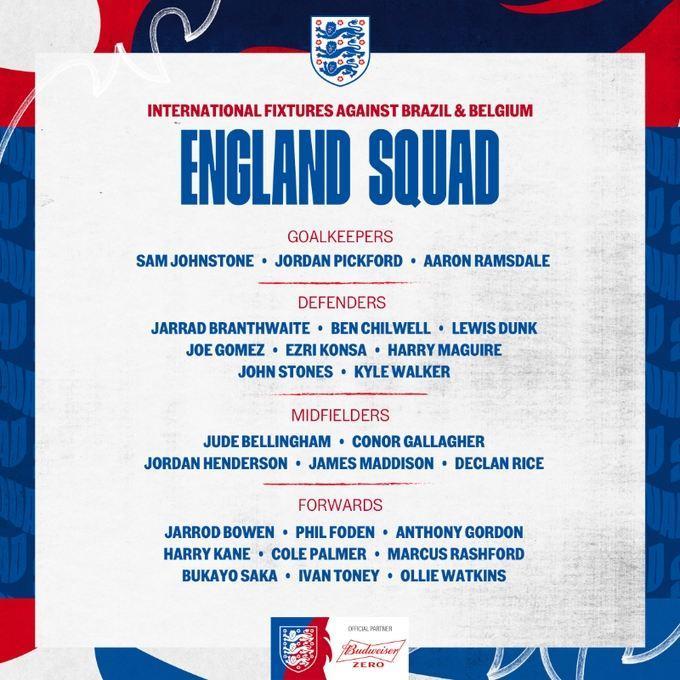 英格兰名单：拉什福德 戈麦斯 亨德森在列，菲利普斯格拉利什落选