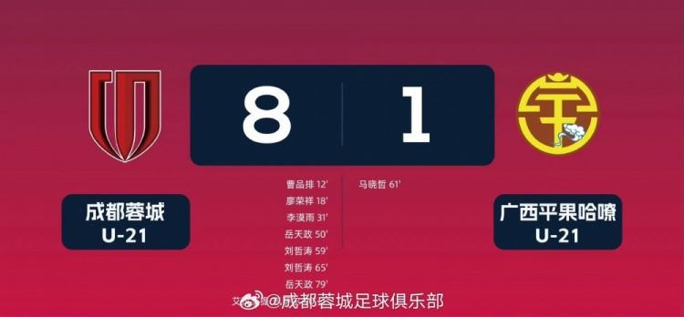 后备力量！U-21联赛第3轮，成都蓉城8-1战胜广西平果哈嘹