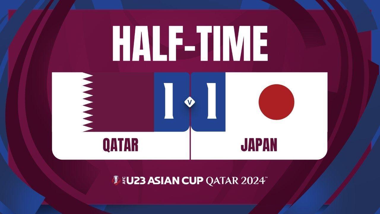 半场-山田枫喜世界波拉维头球扳平 日本U23暂1-1卡塔尔U23