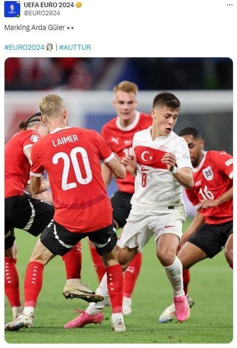 未来将成常态？欧洲杯官推晒奥地利四人围堵19岁居勒尔“名画”