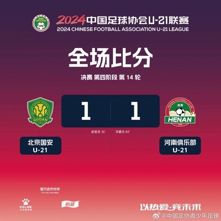 U-21联赛：决赛第四阶段第14轮赛果 积分榜 射手榜