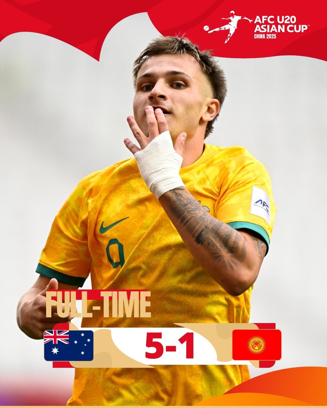 足球比分_U20亚洲杯-澳大利亚5-1吉尔吉斯斯坦迎开门红 后者15日将战国青