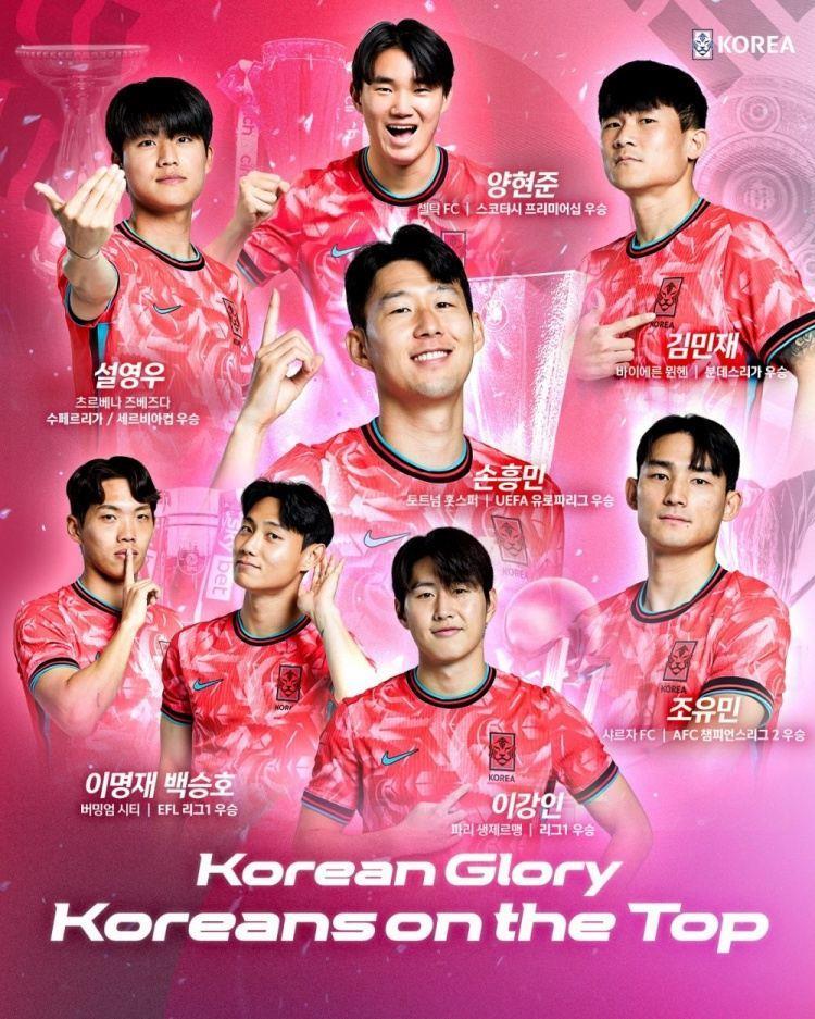 韩国足协晒冠军球员海报：孙兴慜领衔，金玟哉、李刚仁在列