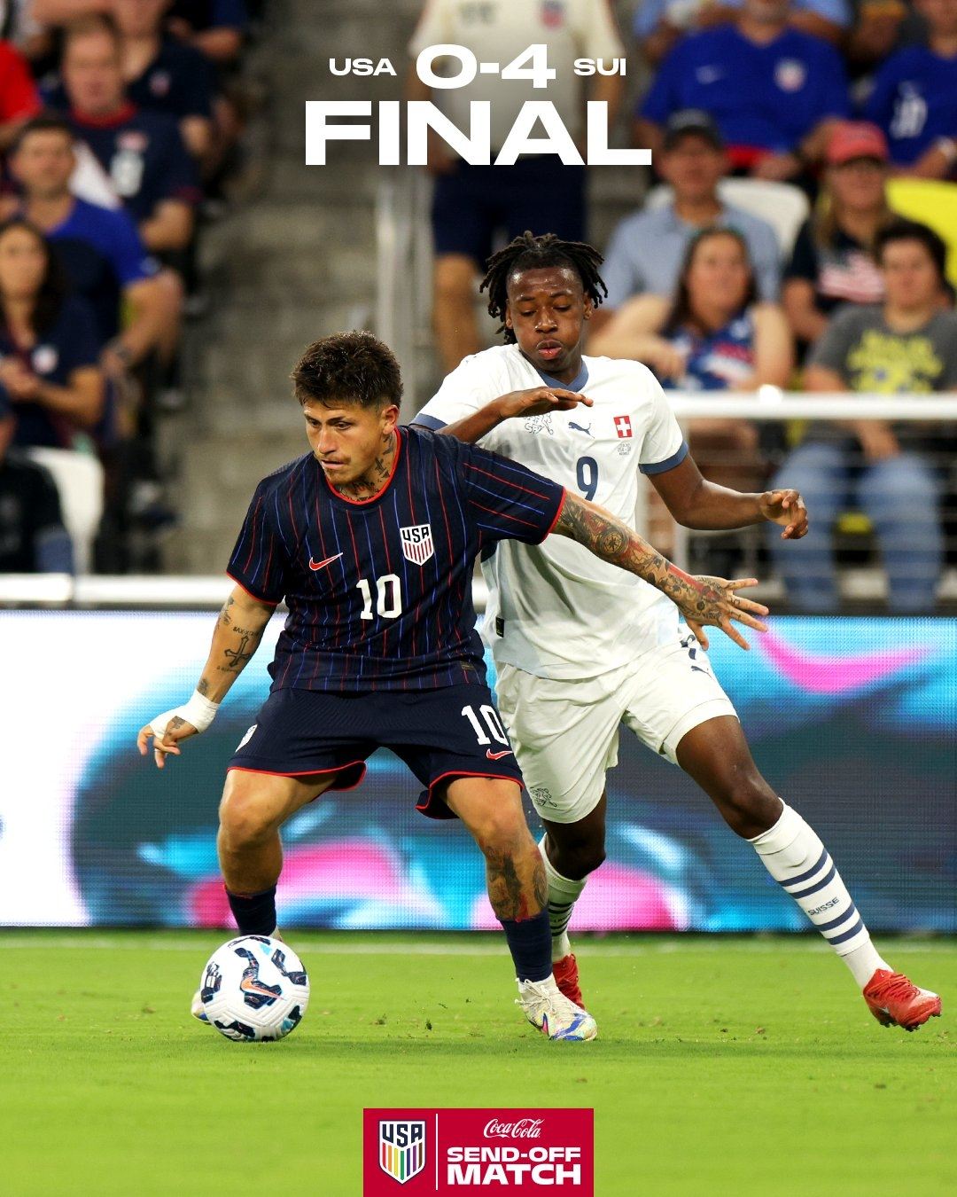 半场4球惨案 25年全败波切蒂诺率美国遭瑞士痛击，苦吞4连败