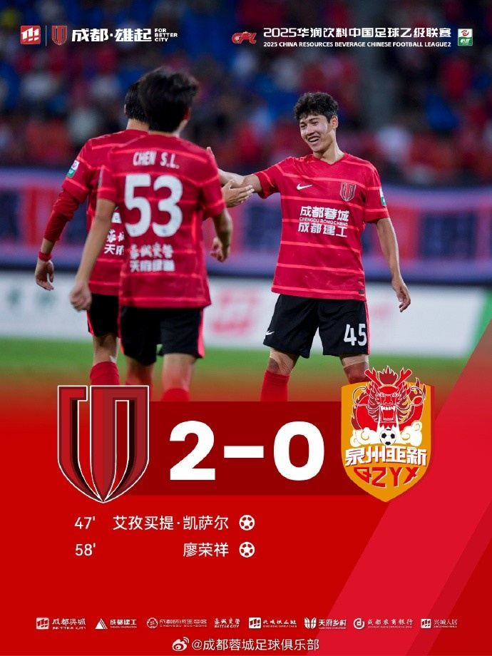 2025中乙联赛第18轮，成都蓉城B队2-0击败泉州亚新