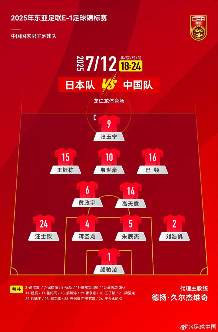 变阵4231！国足官方阵型：高天意、黄政宇双后腰，巴顿右边前卫