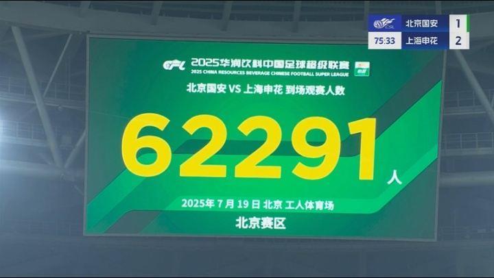 中超一天两刷纪录！京沪大战涌入62291名球迷 赛季第一历史第二！