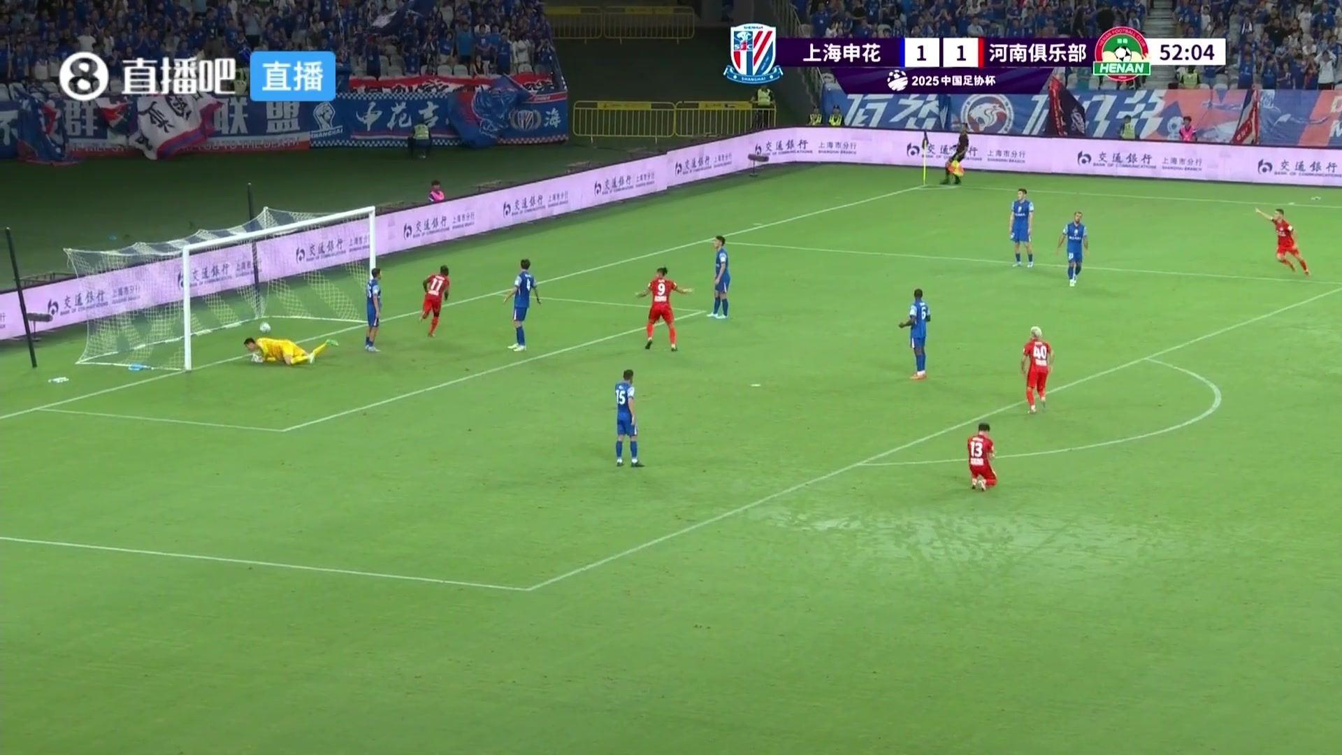 河南2-1反超申花！钟义浩边路传中，阿奇姆彭头球抢点破门