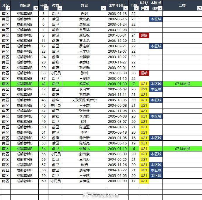 2025中乙联赛（南区）夏转后各队报名名单出炉