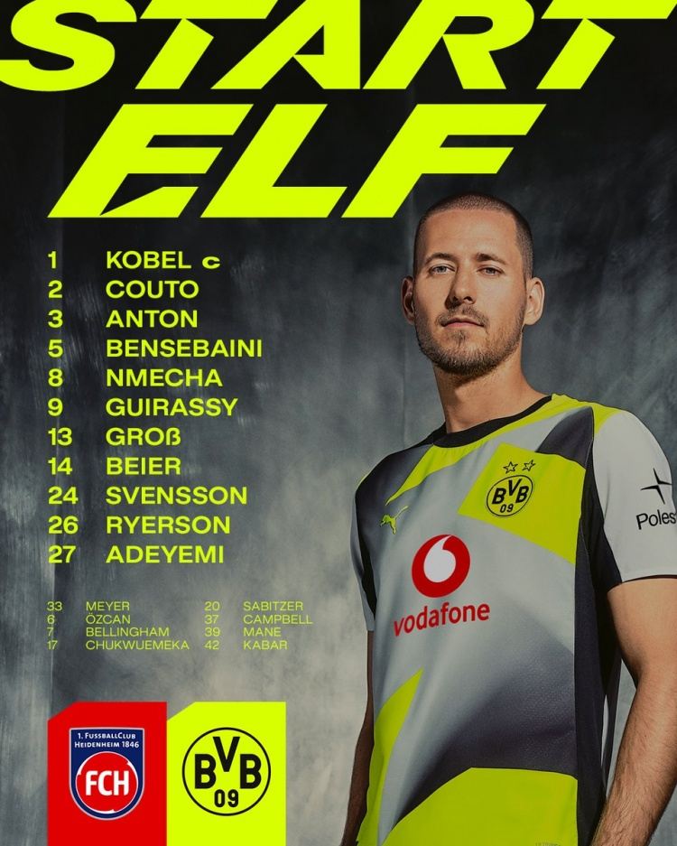 多特vs海登海姆首发：吉拉西、阿德耶米先发，A-伊布出战