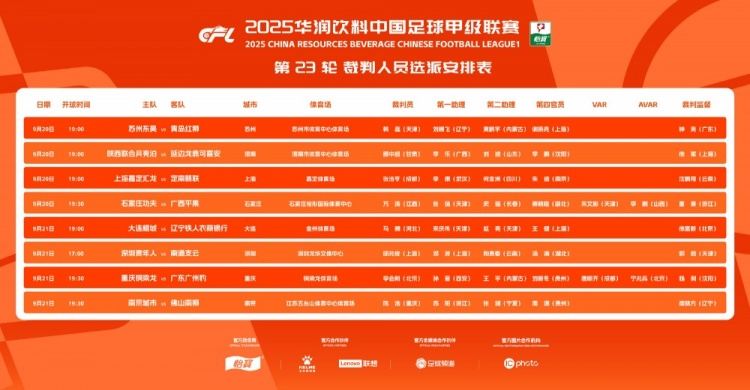 中甲23轮裁判安排：唐顺齐担任焦点战重庆铜梁龙VS广州豹VAR裁判