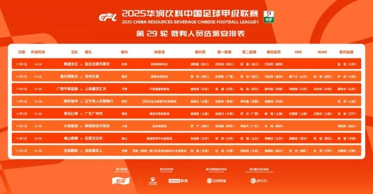 中甲第29轮裁判：邢琦吹重庆铜梁龙vs苏州东吴，5场比赛设有VAR